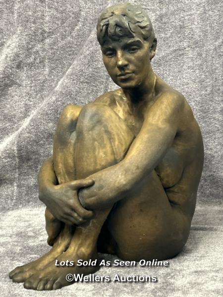 A plaster figure of a seated nude, signed 'Aulson 45/75' 37cm high / AN1