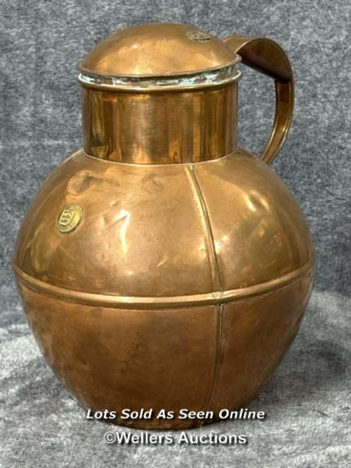 Copper Guernsey milk churn, damaged lid handle, 27cm high / AN22