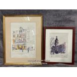 Two prints by the same artist numbered 3/300 and 1/300, largest 28x39cm
