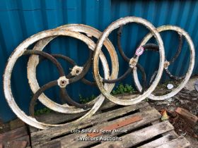 *X4 CAST IRON WHEELS, 90.5CM (DIA) X 3-3.5CM (THICK)