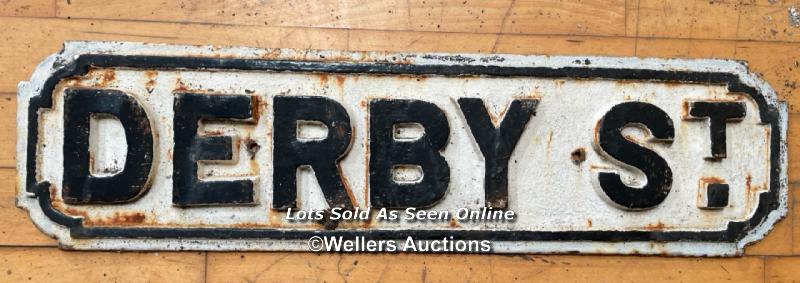 *ORIGINAL 'DERBY ST' CAST IRON STREET SIGN 68CM (L) X 17CM (H)