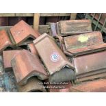 *APPROX X25 ASSORTED RED RIDGE ROOF TILES AND COPINGS, LARGEST 49CM (L)