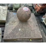 *RECONSTITUTED STONE PIER CAP WITH BALL TOP, 50CM (H) X 75CM X 75CM