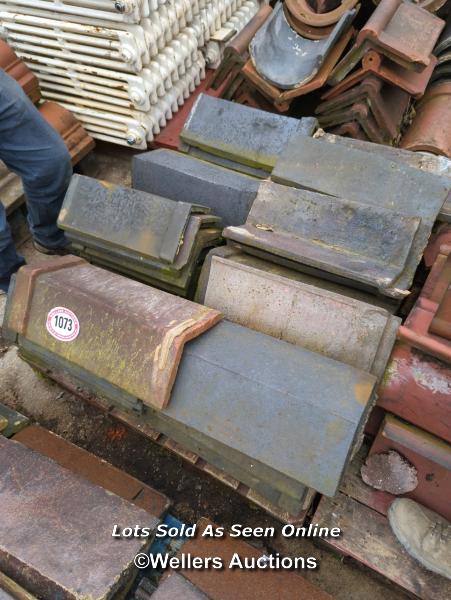 *APPROX X30 BLUE ANGLED RIDGE ROOF TILES, LARGEST 50CM (L)