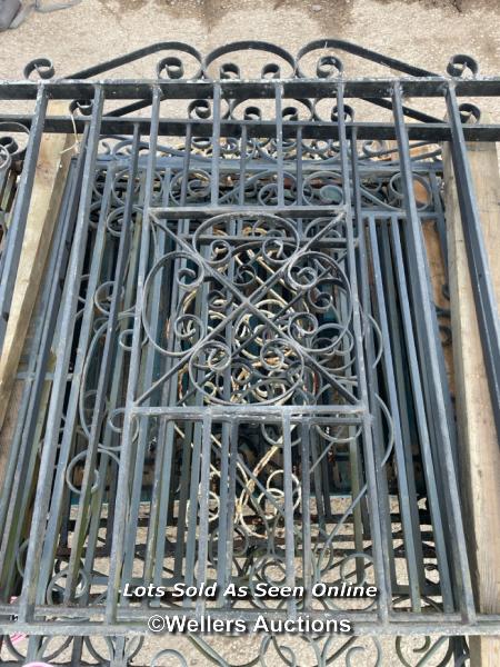 *A PAIR OF WROUGHT IRON GATES, 118CM (H) X 106CM (W) EACH