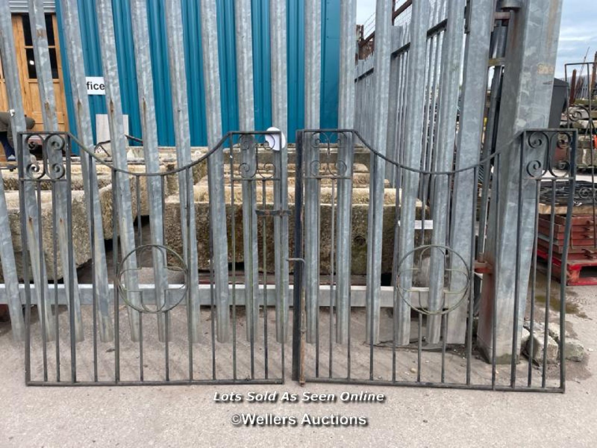 *A PAIR OF WROUGHT IRON GATES, 113CM (H) X 115CM (W)