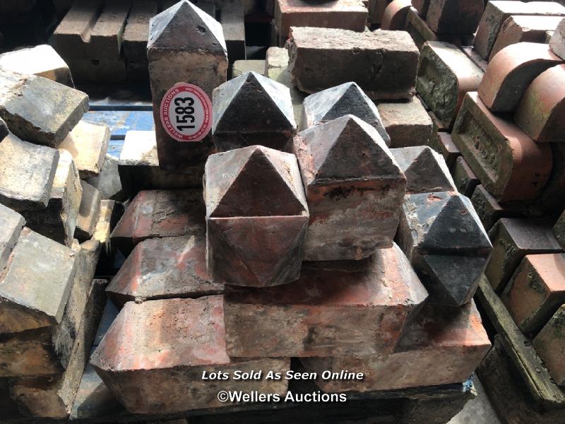 *APPROX X16 BRICK FINIALS IN PYRAMID FORM, LARGEST 25CM (H) X 11CM (W) X 11CM (D)