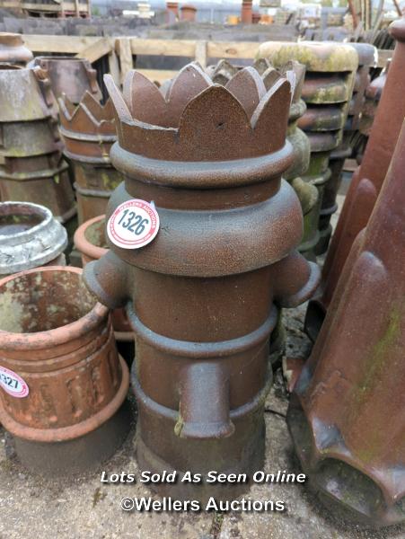 *A PAIR OF SALT GLAZED SPOUTED AND CROWN TOP CHIMNEY POTS, 95CM (H) - Image 2 of 2