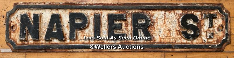 *ORIGINAL 'NAPIER ST' CAST IRON STREET SIGN CM 81(L) X 18CM (H)