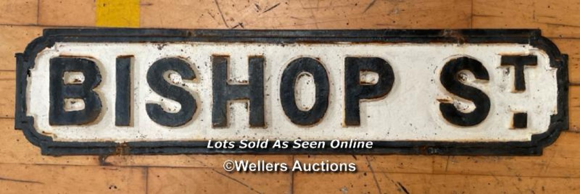 *ORIGINAL 'BISHOP ST' CAST IRON STREET SIGN 76CM (L) X 17CM (H)