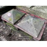 *A PAIR OF YORK STONE PIER CAPS IN PYRAMID FORM, 20CM (H) X 45CM SQUARED