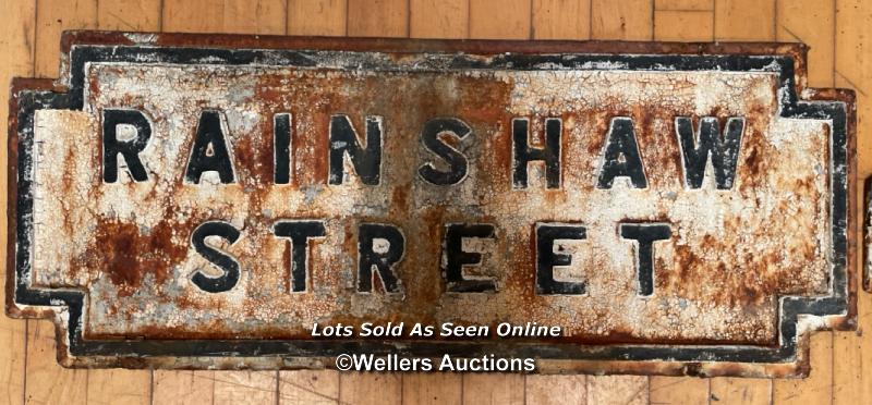 *ORIGINAL 'RAINSHAW STREET' CAST IRON STREET SIGN 88CM (L) X 35CM (H)