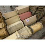 *APPROX X25 ASSORTED MOSTLY YELLOW ANGLED RIDGE ROOF TILES, LARGEST 48CM (L)