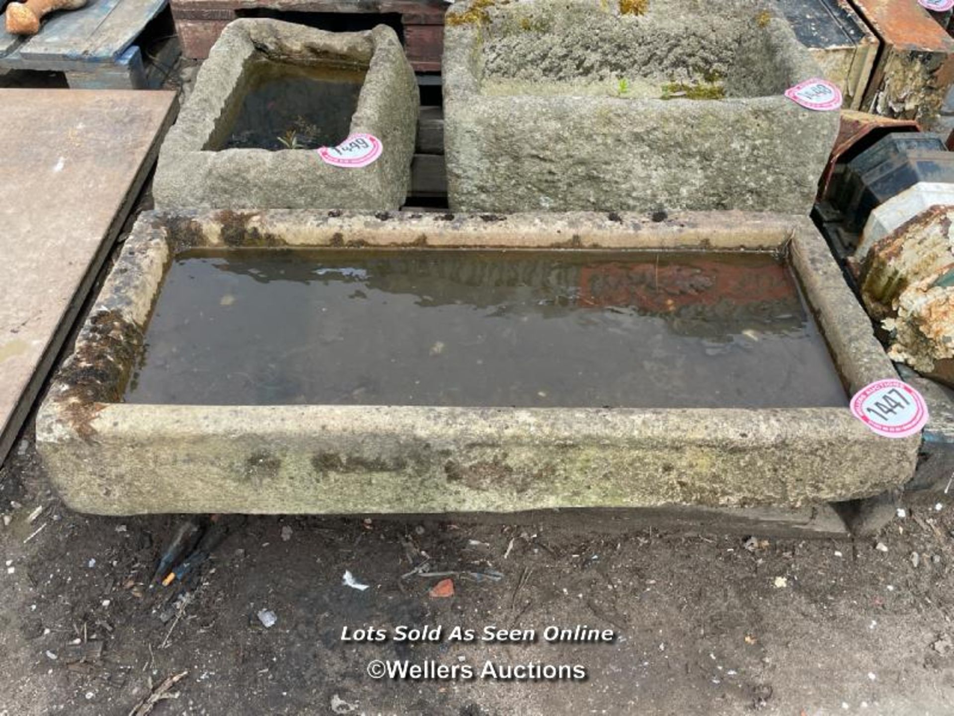 *A LONG GRITSTONE TROUGH, 15CM (H) X 105CM (L) X 48CM (D)