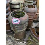 *A PAIR OF TERRACOTTA VENTED CHIMNEY POTS, 84CM (H)