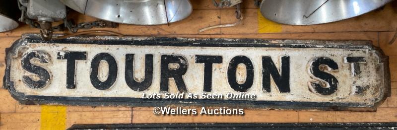 *ORIGINAL 'STOURTON ST' CAST IRON STREET SIGN, 95CM (L) X 17CM (H)