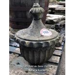 *A RECONSTITUTED STONE FINIAL, 48CM (H) X 38CM (DIA), STEEL ROD TO USE AS FIXING