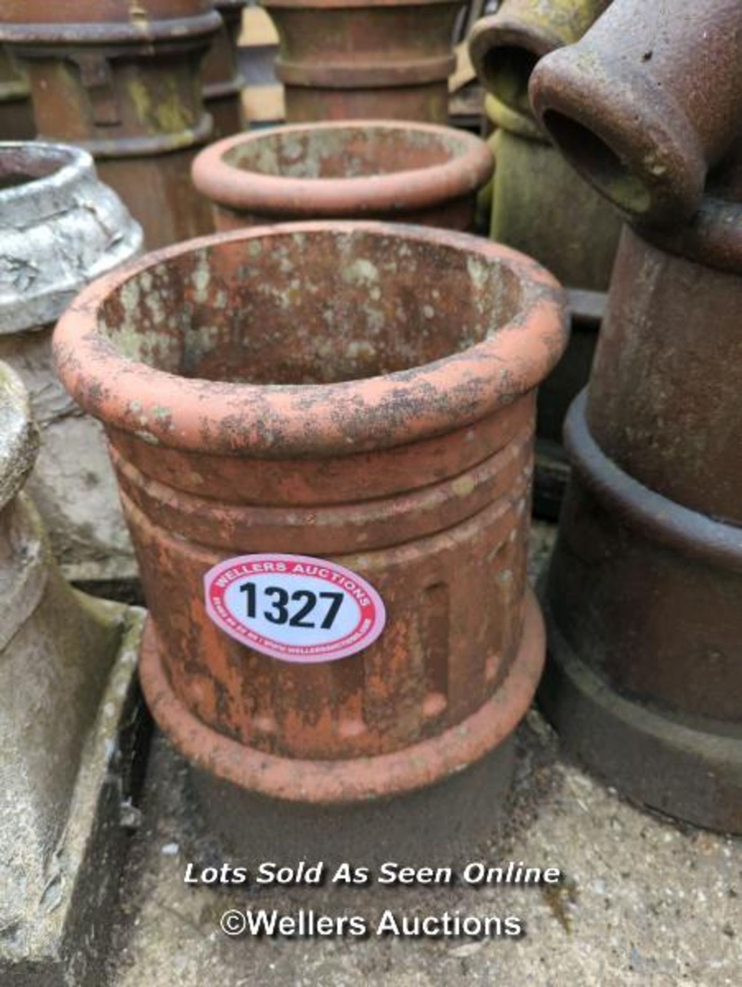 *A PAIR OF TERRACOTTA COLUMN STYLE CHIMNEY POTS, 47CM (H) - Image 2 of 2