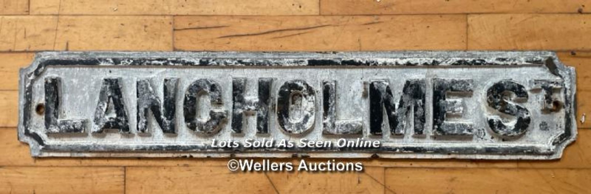 *ORIGINAL 'LANGHOMES ST' CAST IRON STREET SIGN 83CM (L) X 18CM (H)