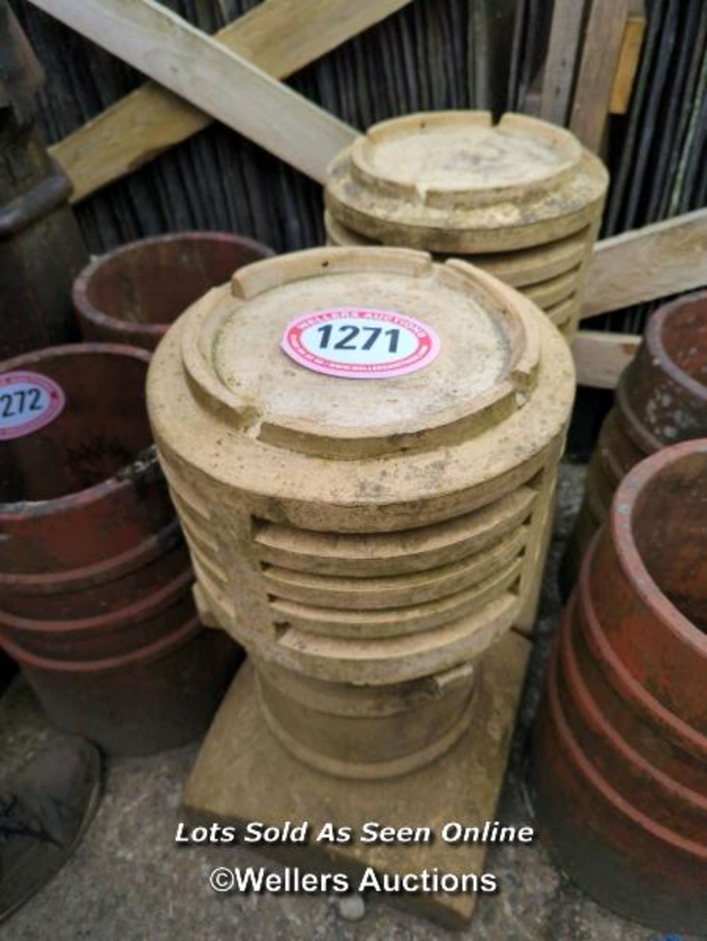 *A A PAIR OF YELLOW VENTED CHIMNEY POTS, 65CM (H) - Image 2 of 2