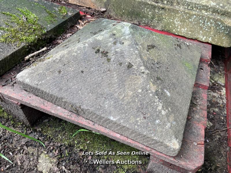 *A PAIR OF YORK STONE PIER CAPS IN PYRAMID FORM, 20CM (H) X 45CM SQUARED - Image 2 of 3