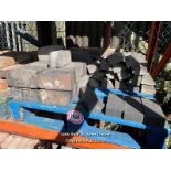 *PALLET FULL OF ASSORTED BLUE BRICK COPING AND CURVED BRICKS, VARIOUS SIZES