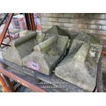 *X3 YORK STONE COPINGS AND X2 PIER CAPS, COPING 24CM (H) X 50CM (L) X 30CM (W), PIER CAPS 30CM (H) X