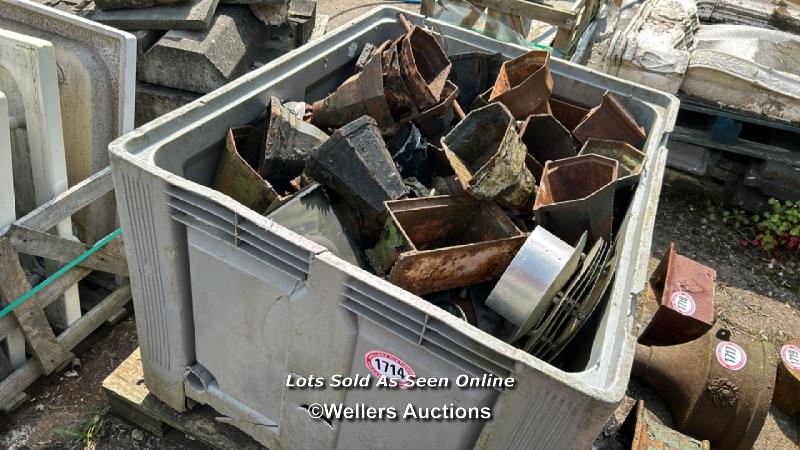 *A PALLET CRATE FULL OF CAST IRON HOPPERS, LANTERNS ETC.