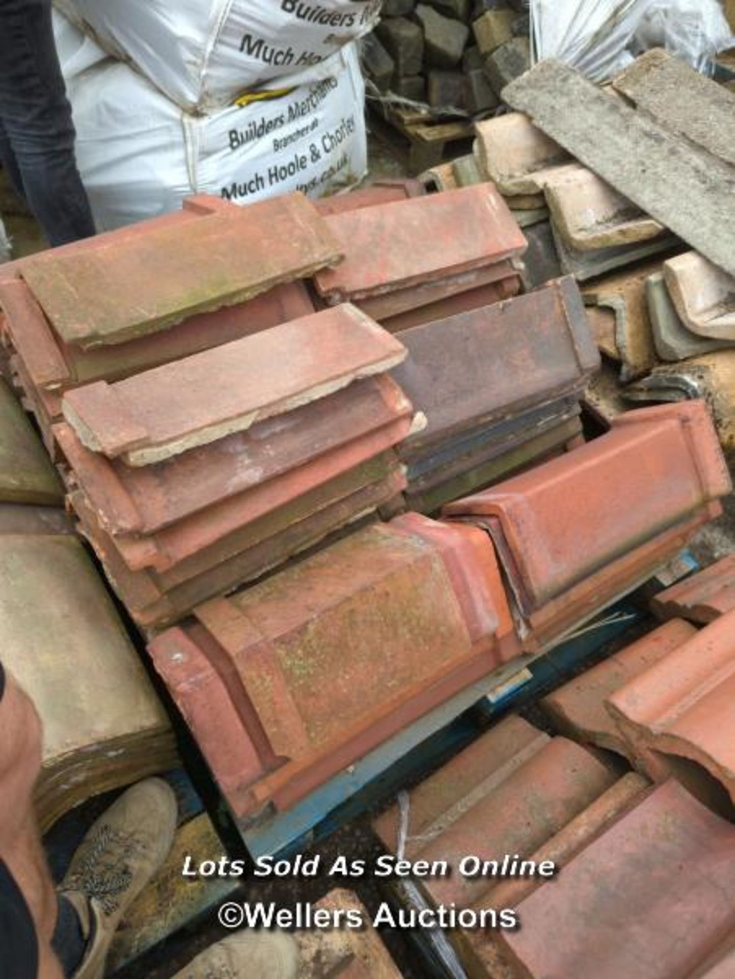 *APPROX X50 ANGLED RED RIDGE TILES, LONGEST 49CM