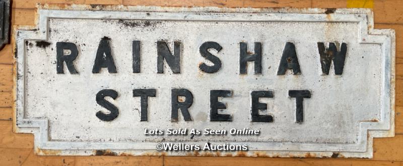 *ORIGINAL 'RAINSHAW STREET' CAST IRON STREET SIGN 88CM (L) X 35CM (H)