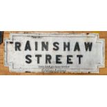 *ORIGINAL 'RAINSHAW STREET' CAST IRON STREET SIGN 88CM (L) X 35CM (H)