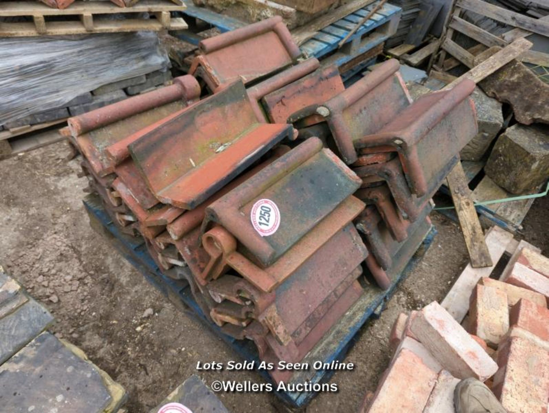 *APPROX X50 ASSORTED ROLL TOP RED RIDGE ROOF TILES, LARGEST 49CM (L)