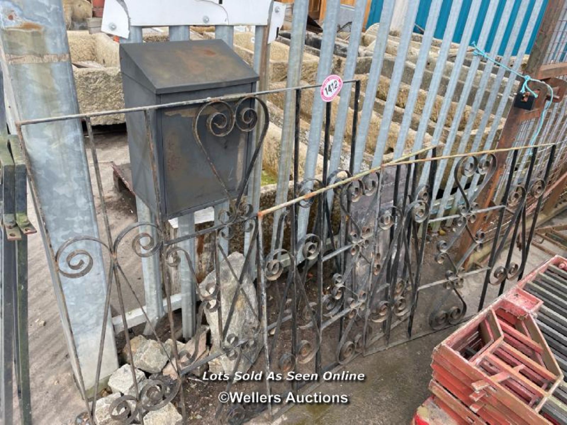 *X3 WROUGHT IRON RAILING SECTIONS, LARGEST 128CM (H) X 1075CM (W), SMALLER SECTIONS 92.5CM (H) X