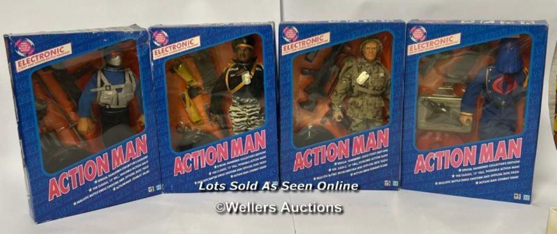 Hasbro GI Joe - Action Man, four boxed unopened 12" figures - Duke, Stalker, Cobra Commander and