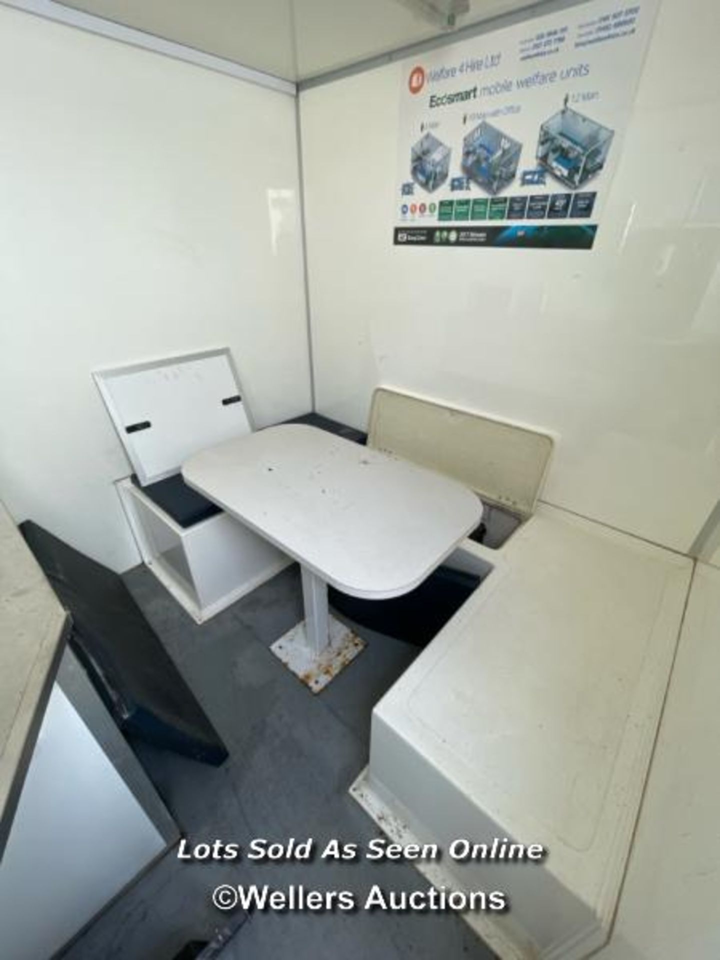 6 PERSON 12 X 7.5FT AJC EASY CABIN TOWABLE WELFARE UNIT, INCLUDES WASH BASIN, KETTLE, MICROWAVE, - Image 7 of 18