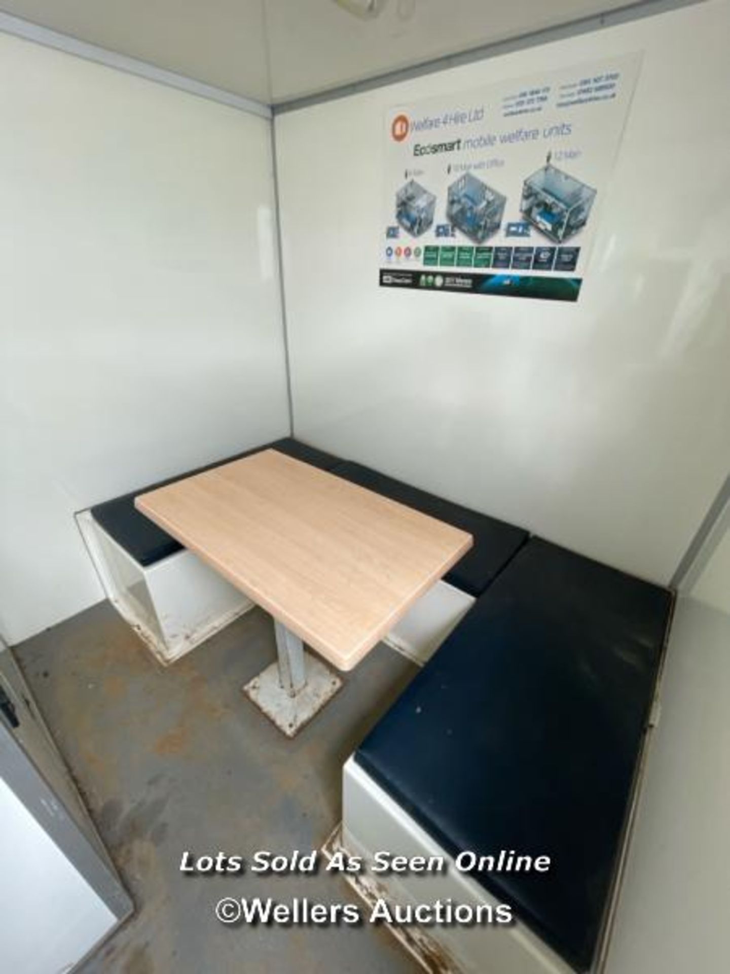 6 PERSON 12 X 7.5FT AJC EASY CABIN TOWABLE WELFARE UNIT, INCLUDES WASH BASIN, KETTLE, MICROWAVE, - Image 8 of 19