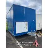 6 PERSON 12 X 7.5FT AJC EASY CABIN TOWABLE WELFARE UNIT, INCLUDES WASH BASIN, KETTLE, MICROWAVE,