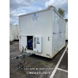 6 PERSON 12 X 7.5FT AJC EASY CABIN TOWABLE WELFARE UNIT, INCLUDES WASH BASIN, KETTLE, MICROWAVE,