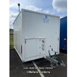 6 PERSON 12 X 7.5FT AJC EASY CABIN TOWABLE WELFARE UNIT, INCLUDES WASH BASIN, KETTLE, MICROWAVE,