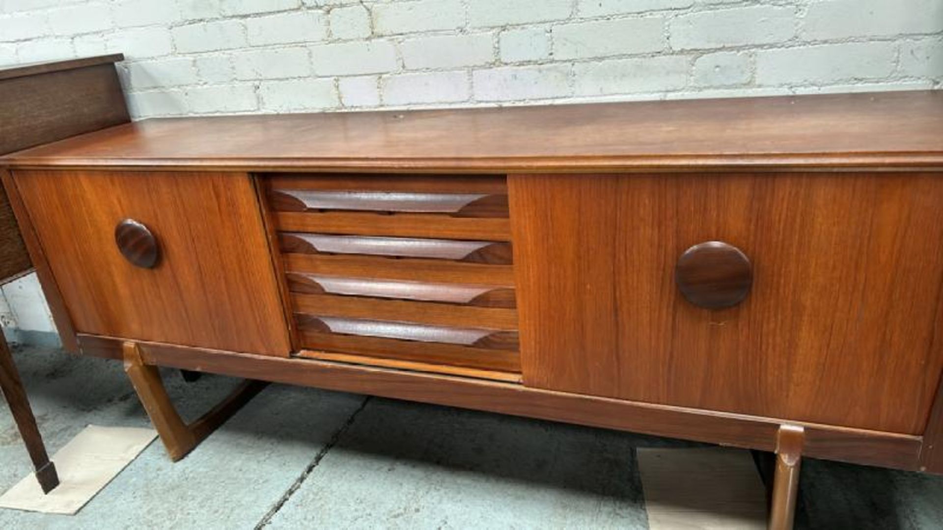 VINTAGE TEAK SIDEBOARD WITH THREE DRAWERS AND TWO SLIDING DOORS, 185 X 79 X 45CM / ALL LOTS ARE