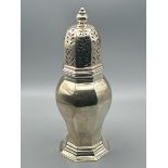 A hallmarked silver sugar castor. Weighs 272.1 grams / All lots are located at The Barn, Hampstead