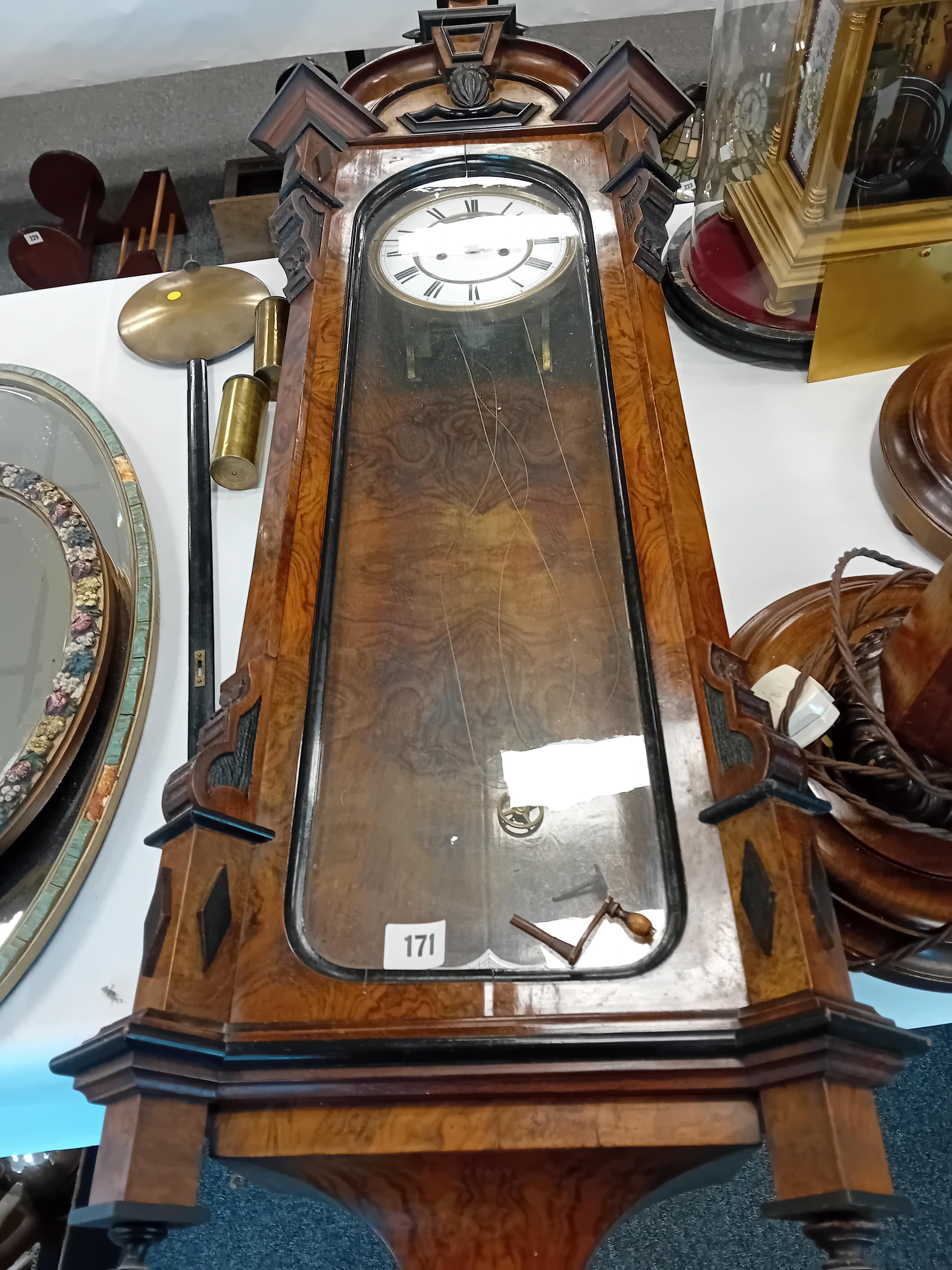 VICTORIAN WALNUT & MAHOGANY CASED CLOCK