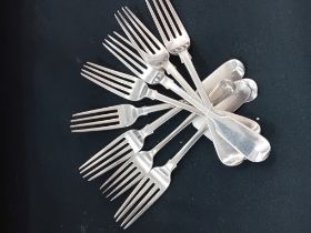 7 GEORGIAN SILVER & 1 LATER DESSERT FORK