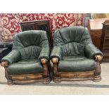 PAIR OF GREEN LEATHER CHAIR