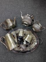 SILVER PLATED TRAY, PLATED TEA SET