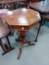 VICTORIAN WALNUT OCTAGANAL SEWING TABLE