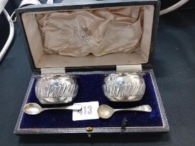 PAIR OF BOXED HM SILVER SALTS