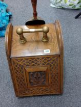 VICTORIAN BRASS & OAK COAL BOX