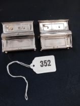 2 HM SILVER UPRIGHT PIANOS