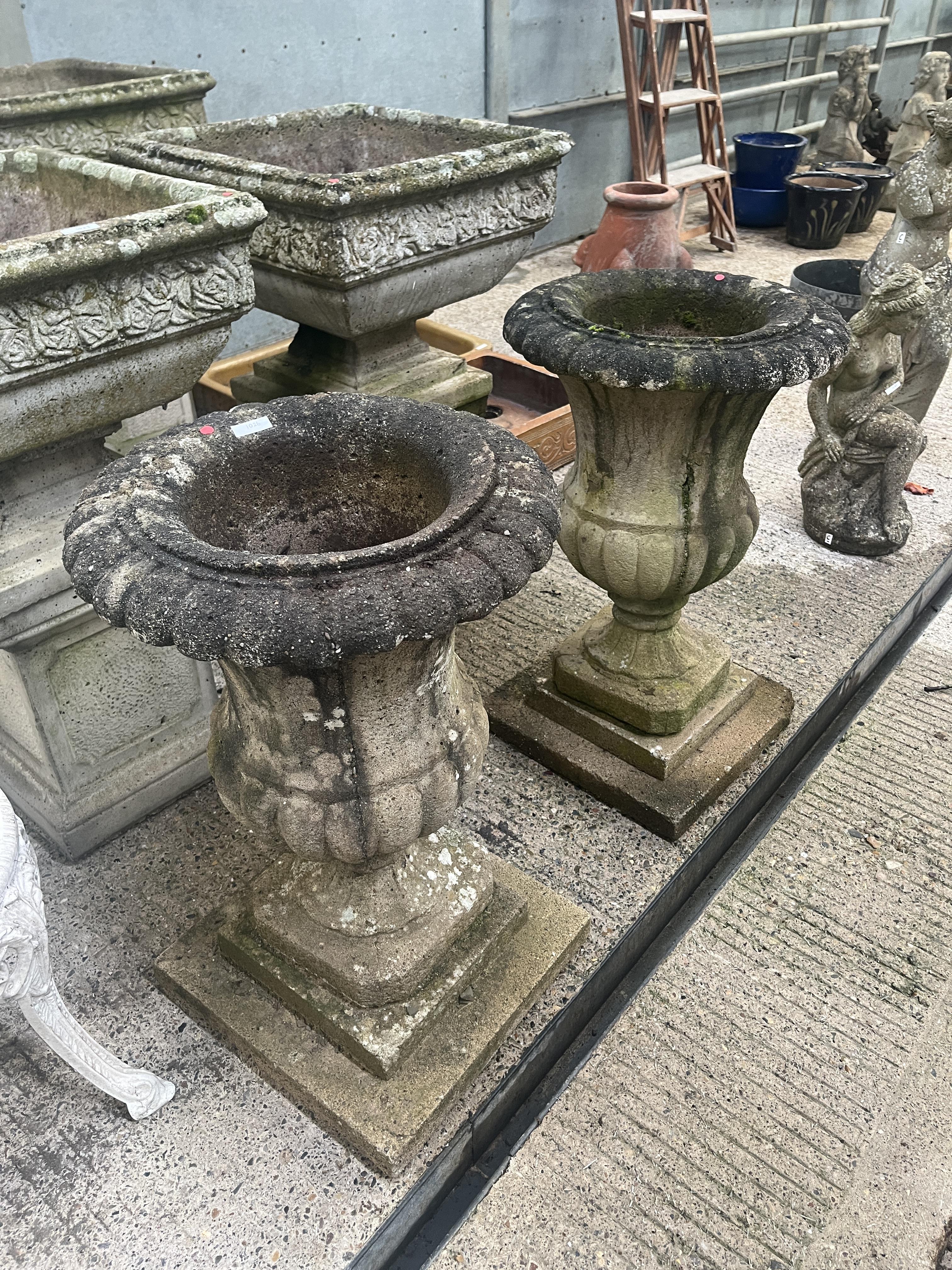 PAIR OF CONCRETE GARDEN URNS 2'6" TALL